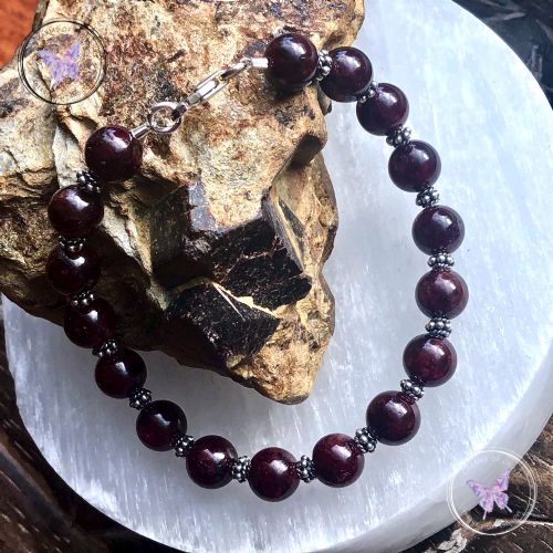 Garnet Bracelet With Silver Beads